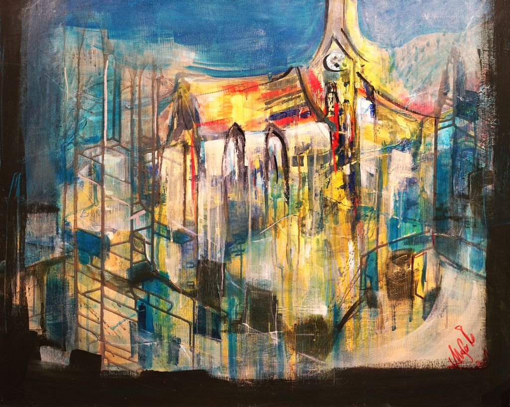Kunstwerk mit dem Titel Leben in der Stadt an der Donau - einst