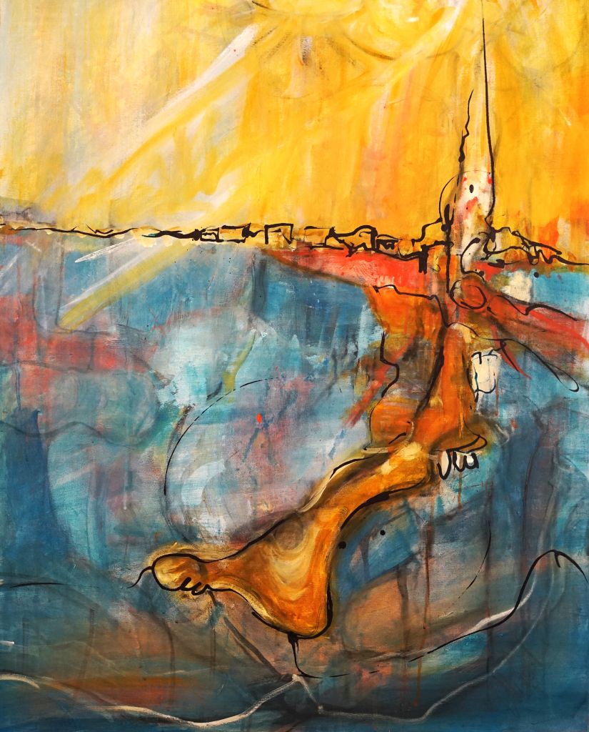 Kunstwerk mit dem Titel Donau Fuss fassen